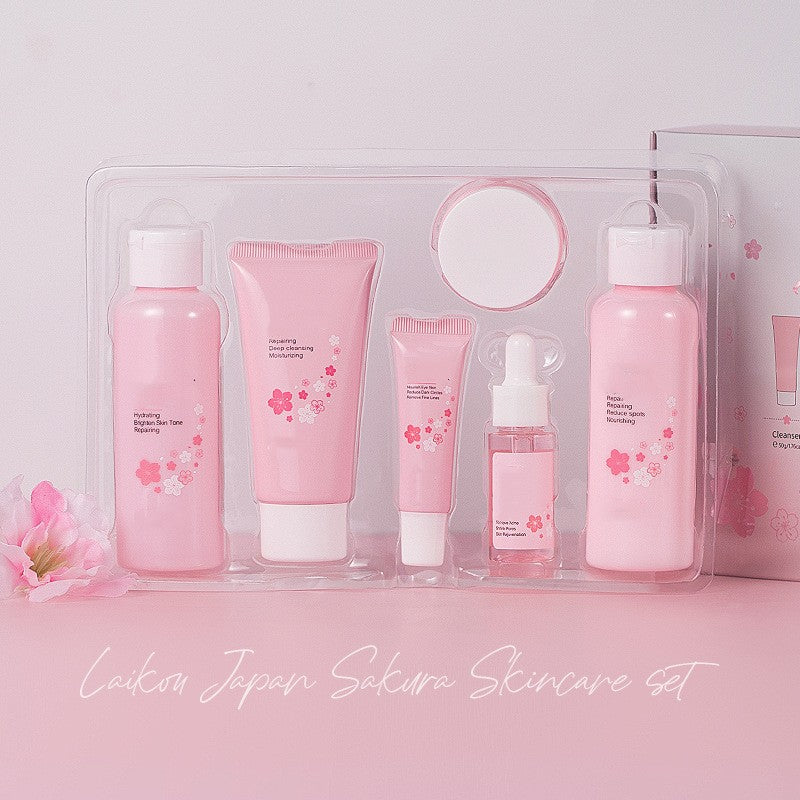 Cherry Blossom Skin Care Set - 6-Piece Facial Cleansing Kit for All Skin Types