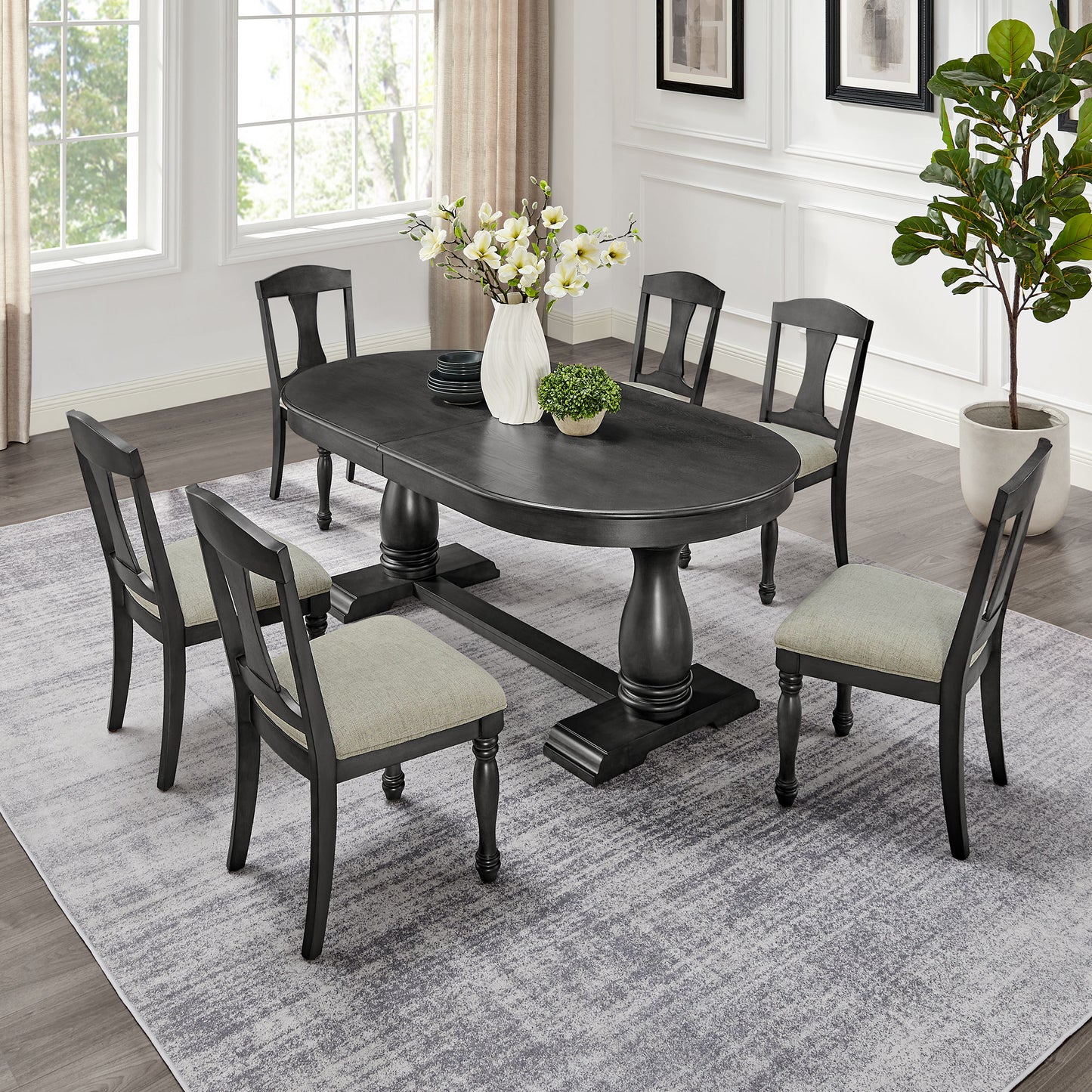 94 Inch Extendable Wooden Dining Table for 6 - Dark Oak