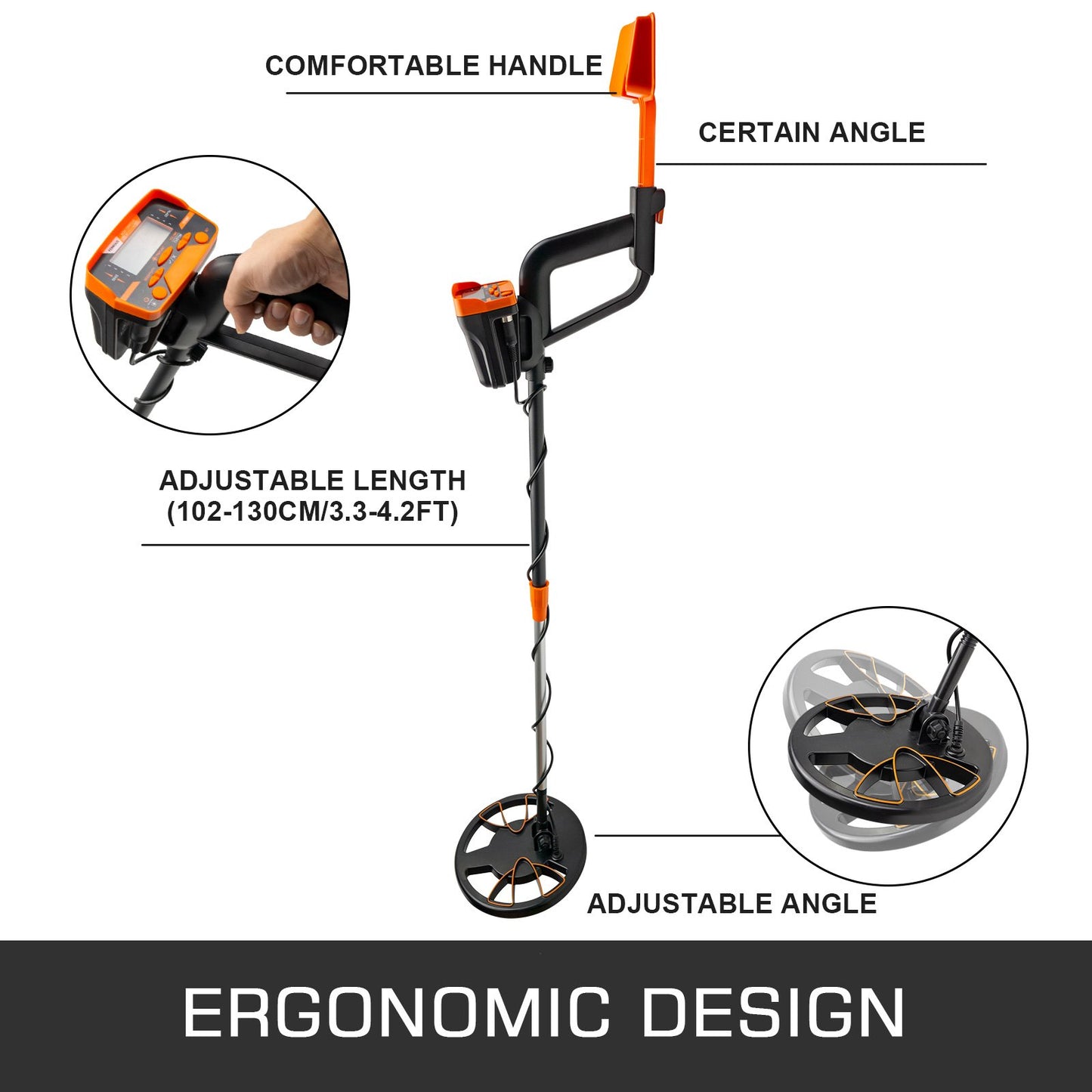 Waterproof Metal Detector for Underwater & Ground Search - LCD Display, High Accuracy, Adjustable Length, Yellow