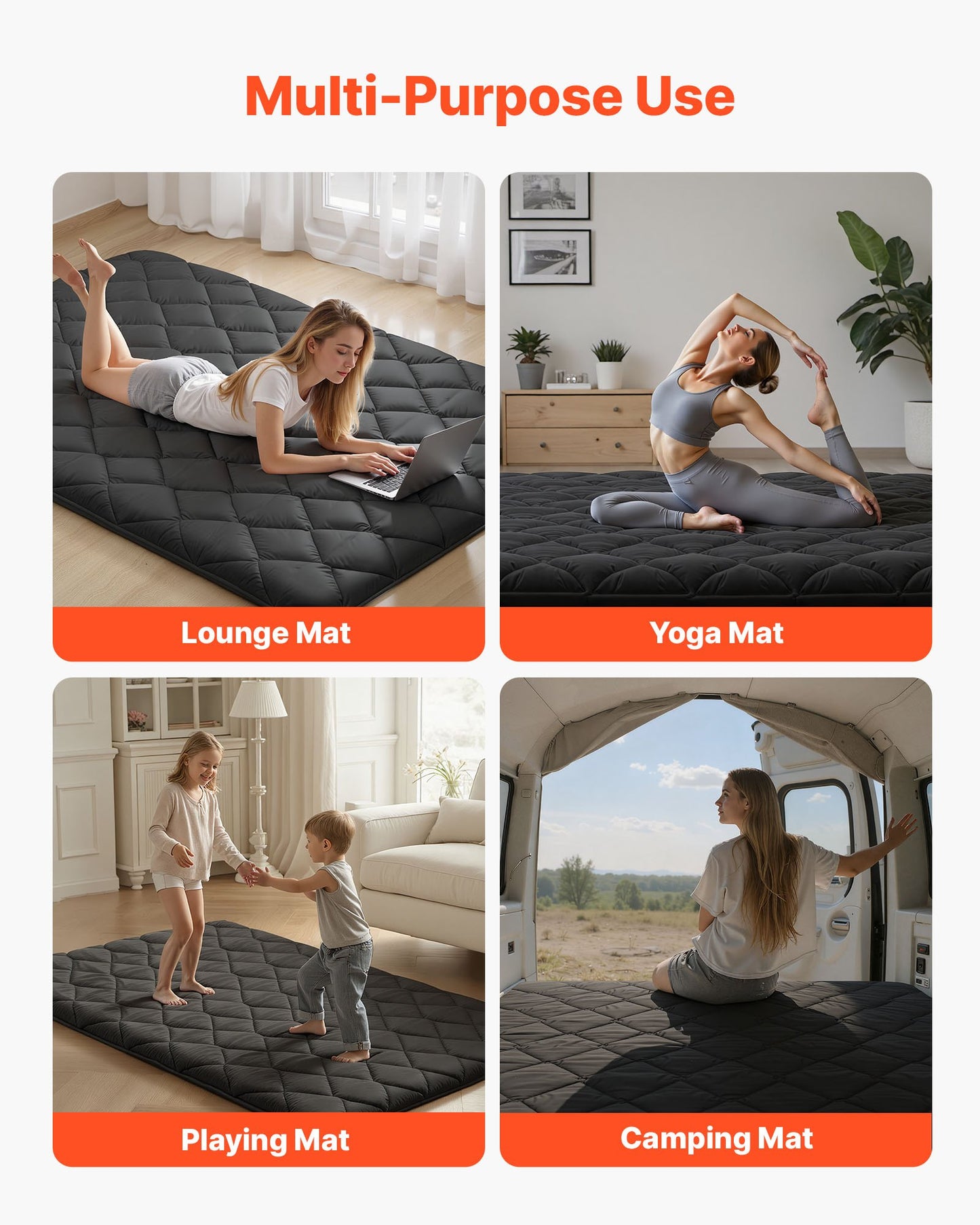 Foldable Japanese Tatami Mattress - 9-Layer Support Foam, Storage Bag, 80x54in