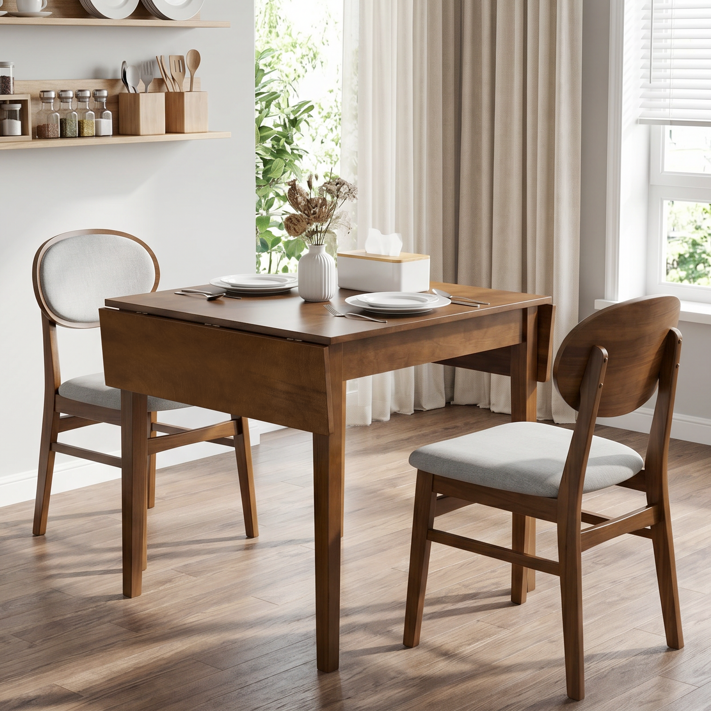 Extendable Folding Dining Table for 4 - Walnut Wood