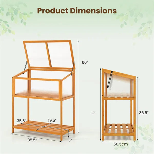 2-in-1 Elevated Greenhouse with Adjustable Roof & Slatted Shelf