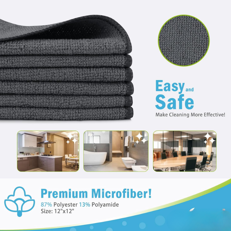 Microfiber Cleaning Cloth Set - Absorbent, Streak-Free Car & Household Towels - Grey