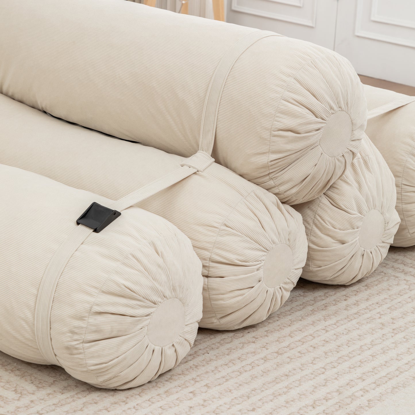Adjustable Corduroy Floor Sofa - Beige Multi-Person Lounger