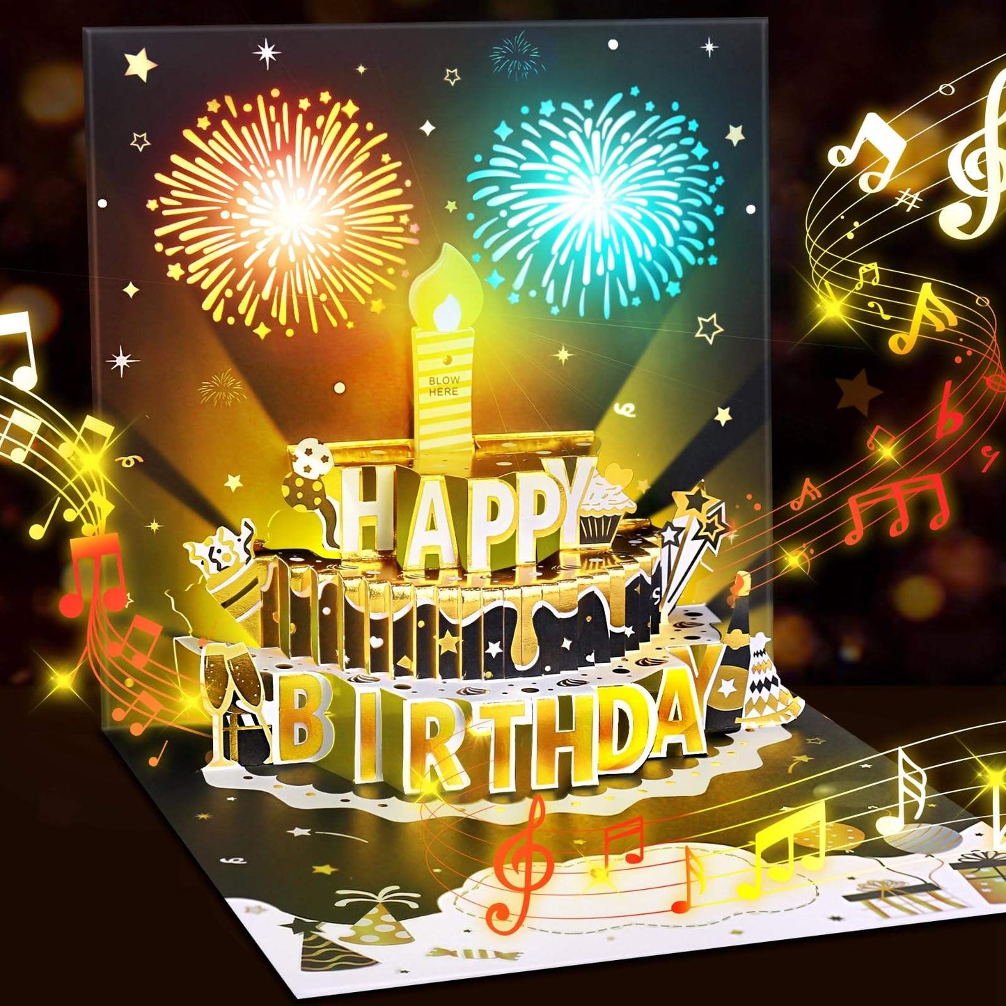 3D Happy Birthday Card with Envelope - Black, 15x20cm