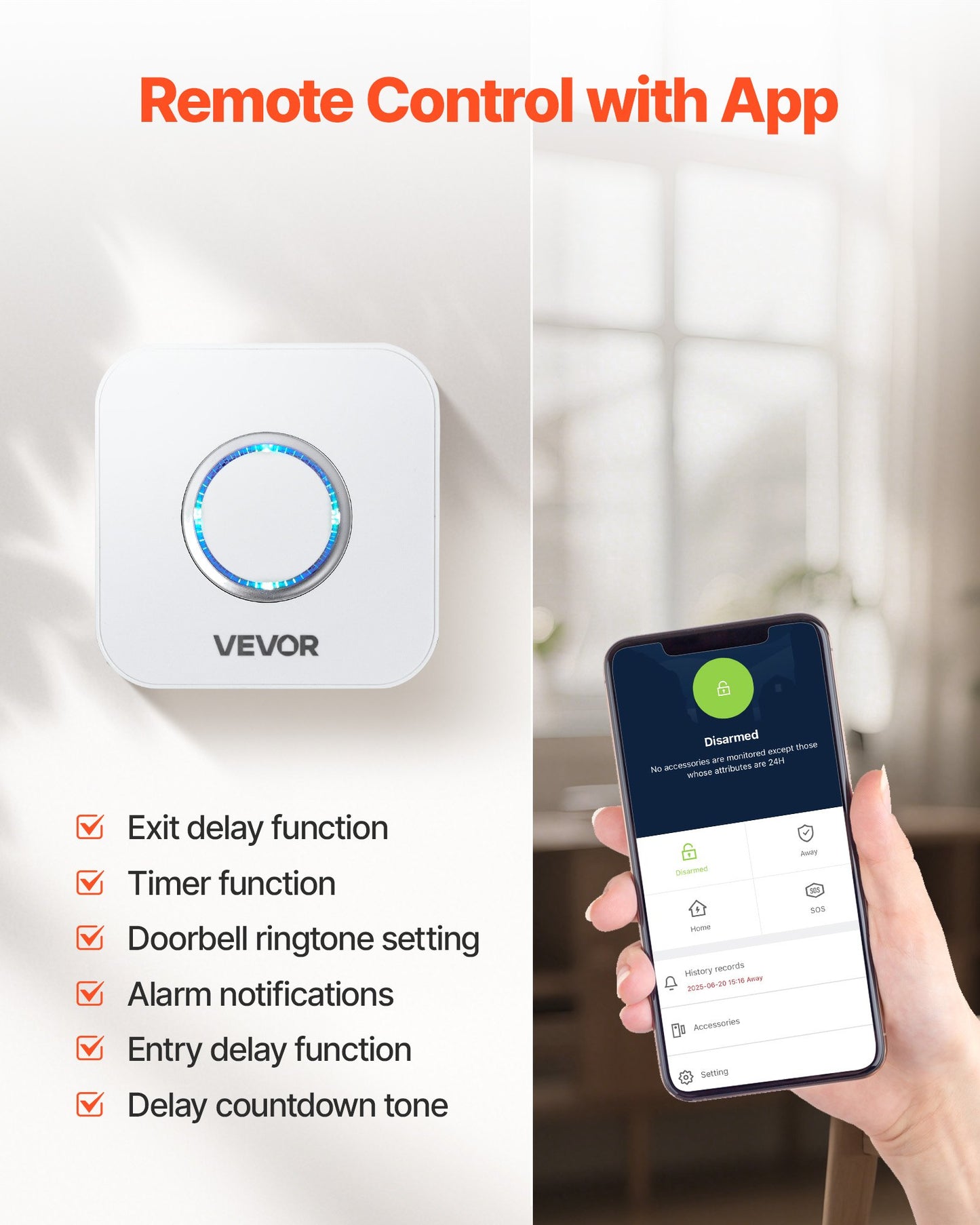 Wireless Door Contact Sensor Alarm Kit - 12V DC, 656 Ft Range, App Control, 6 Sensors + Receiver