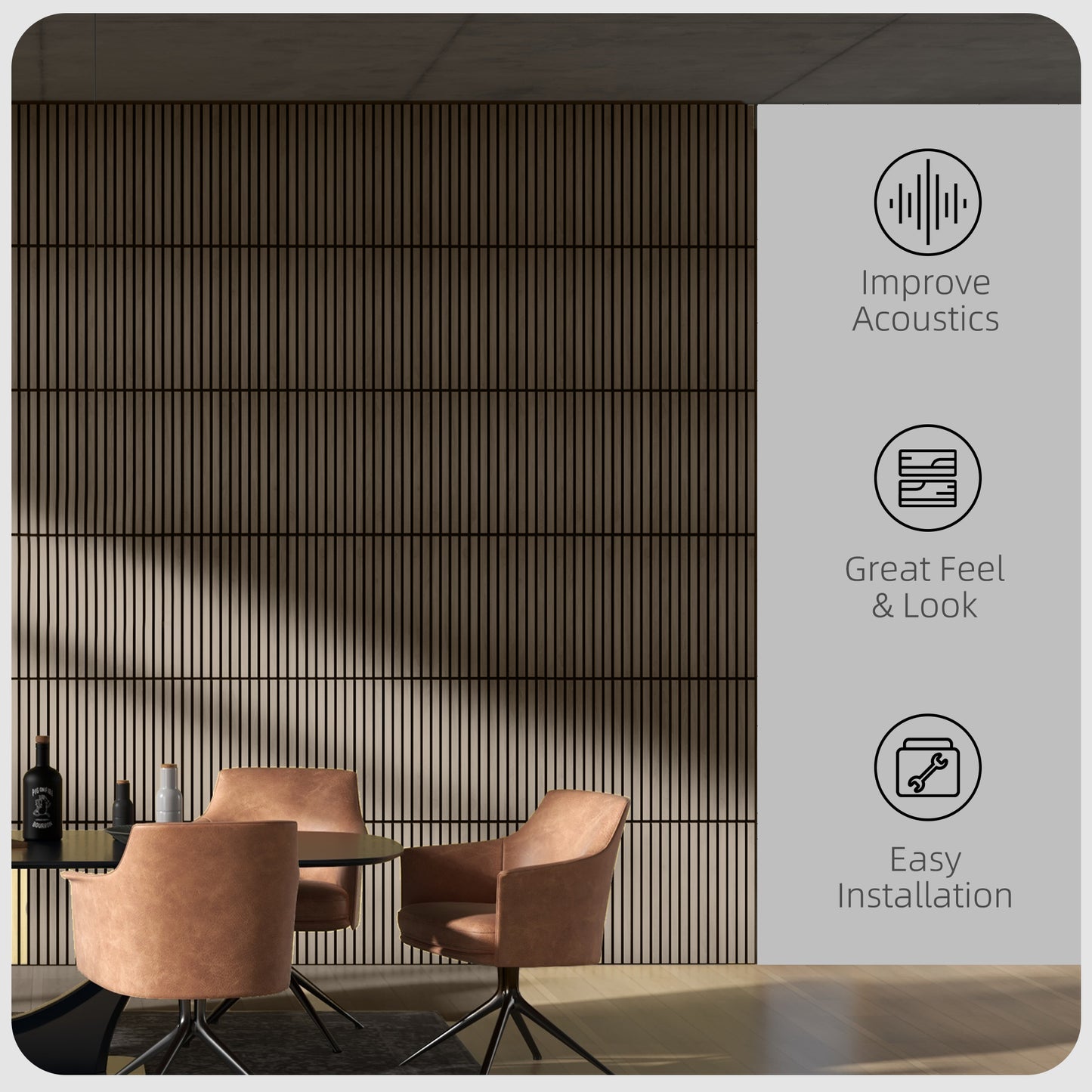 Acoustic Wood Wall Panels - Sound Absorbing Slat Décor, 4 Pack - Walnut