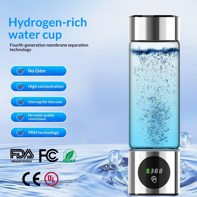 Hydrogen Water Bottle 460ml with LED DisplPEM Electrolysis Technology - High-Concentration Hydrogen Rich Water Maker