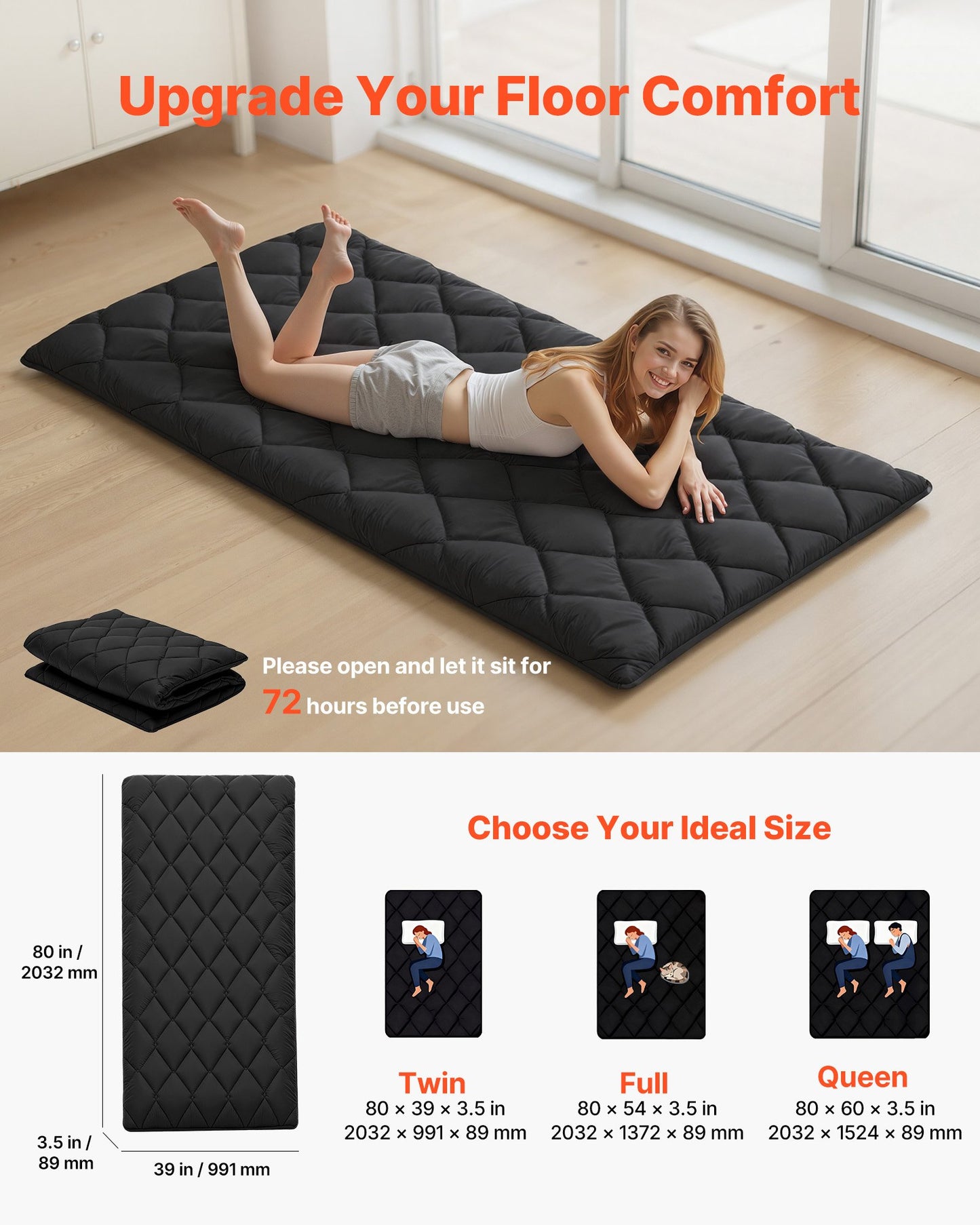 Foldable Japanese Tatami Mattress Twin Size with Storage Bag - 9-Layer Support, Yoga & Meditation Floor Mat