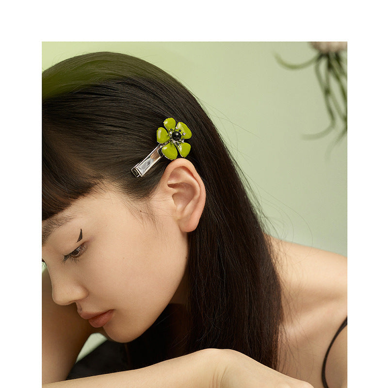 Green Flower Hairpin - Alloy Side Clip