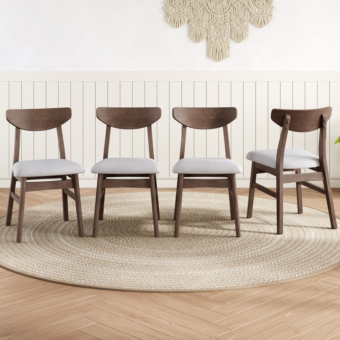Set of 2 Modern Scandinavian Dining Chairs - Gray Fabric & Brown Wood