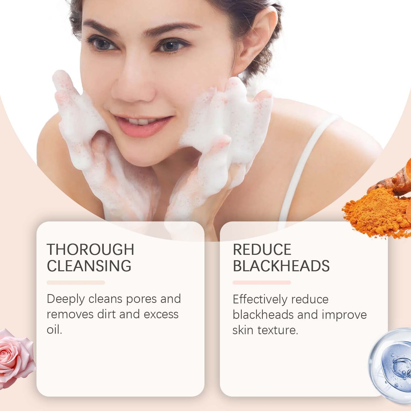 Turmeric Brightening Facial Cleanser with Silicone Massage Brush 100ml - Hydrating Face Wash