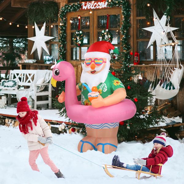 5.9 FT Inflatable Hawaii Santa Claus Decoration with LED Lights