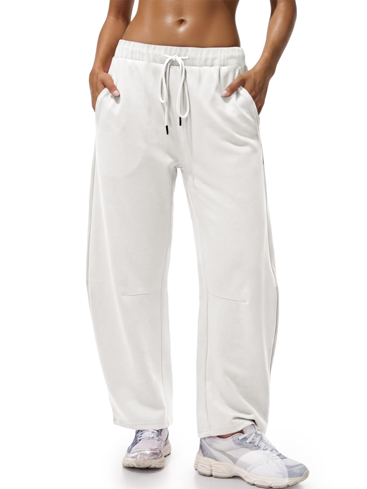 Wide Leg Sweatpants with Drawstring Waist and Pockets - Color Block