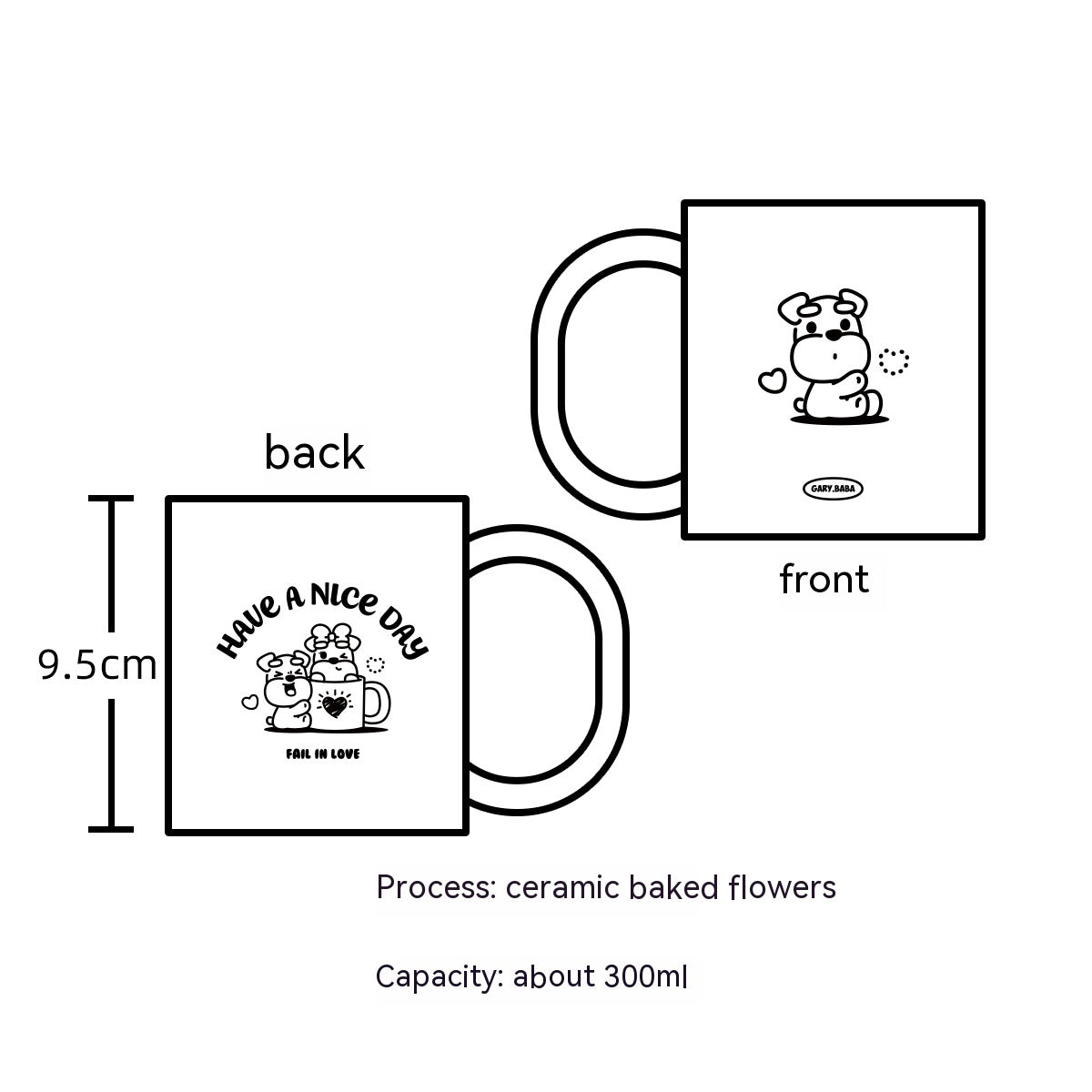 Ceramic Couple Cups Set with Coasters - 300mL Kitchen Drinkware