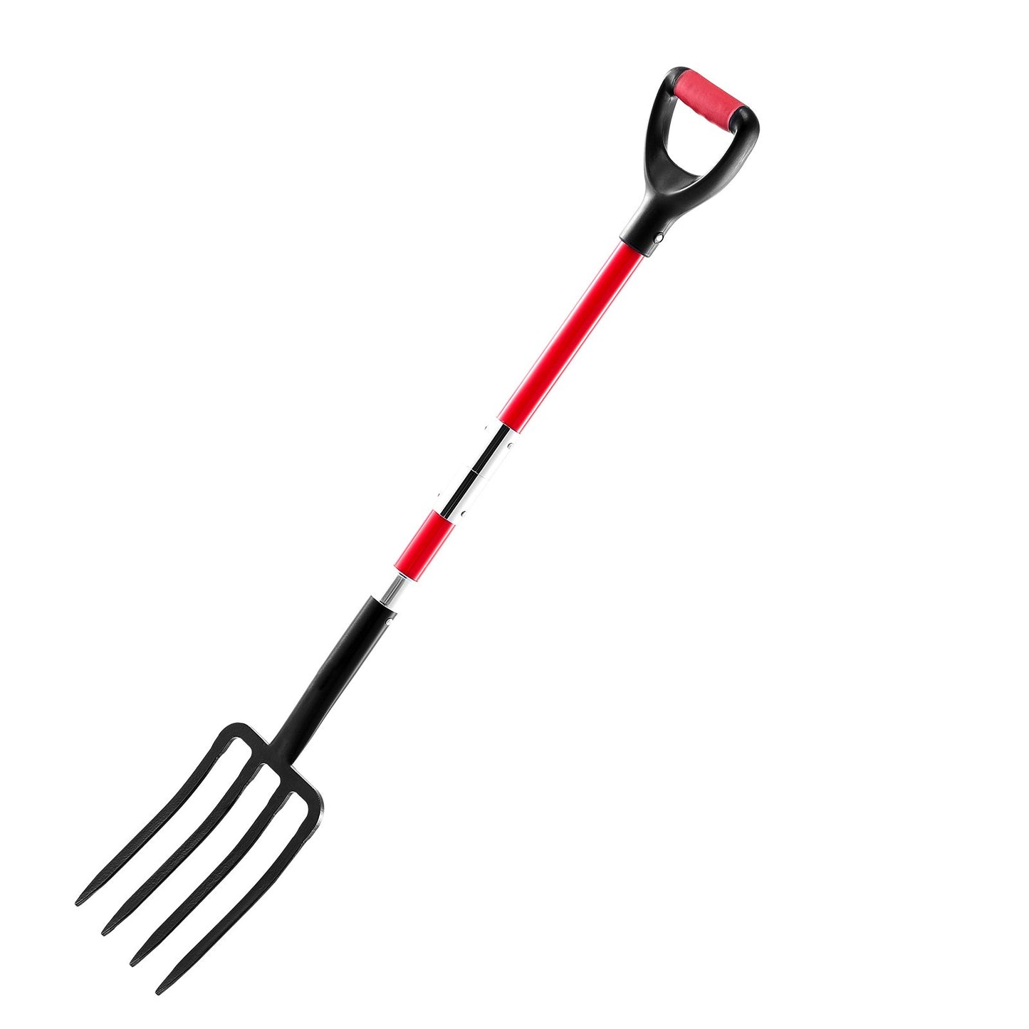 Heavy Duty Garden Fork with Fiberglass Handle 45 Inch Digging Spading Tool - Red