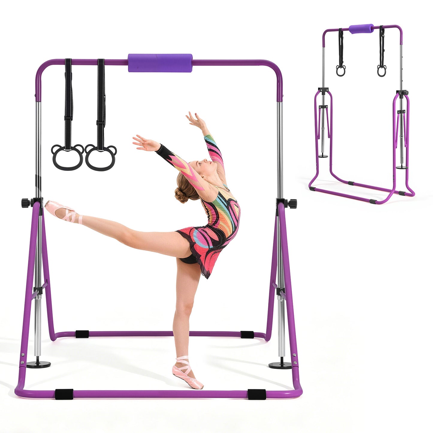 Kids Gymnastics Bars - Foldable Adjustable Horizontal Training Bar for Indoor & Outdoor Play