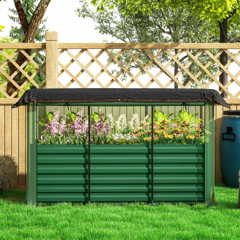 Galvanized Steel Raised Garden Bed with Crop Cage & Shade Cloth - Outdoor Plant Protector