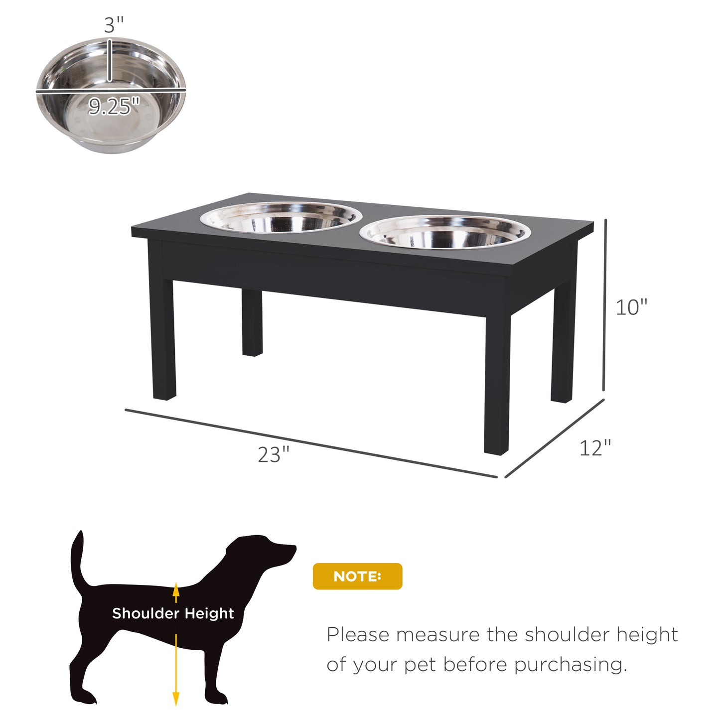 23-Inch Wooden Elevated Dog Food Bowls Feeding Station - Black
