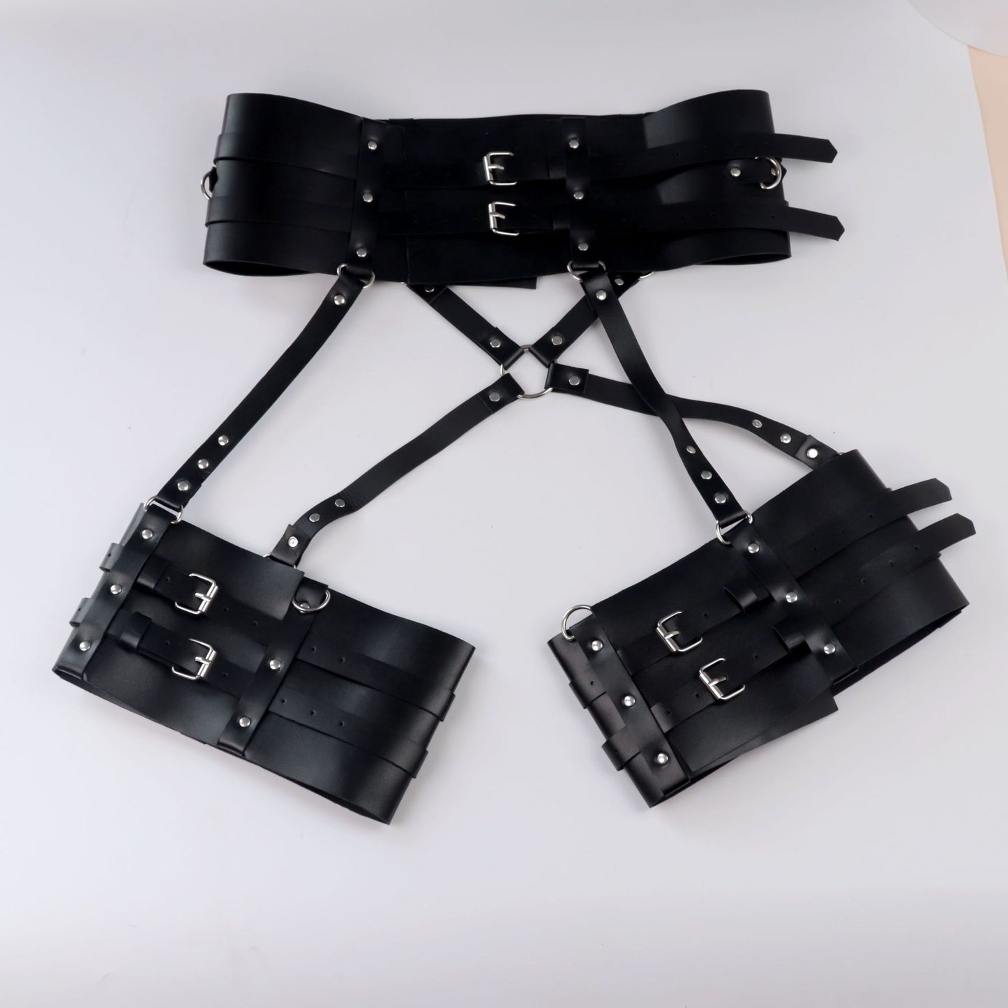 Adult Leather Bondage Belt with Adjustable Waist and Leg Circumference