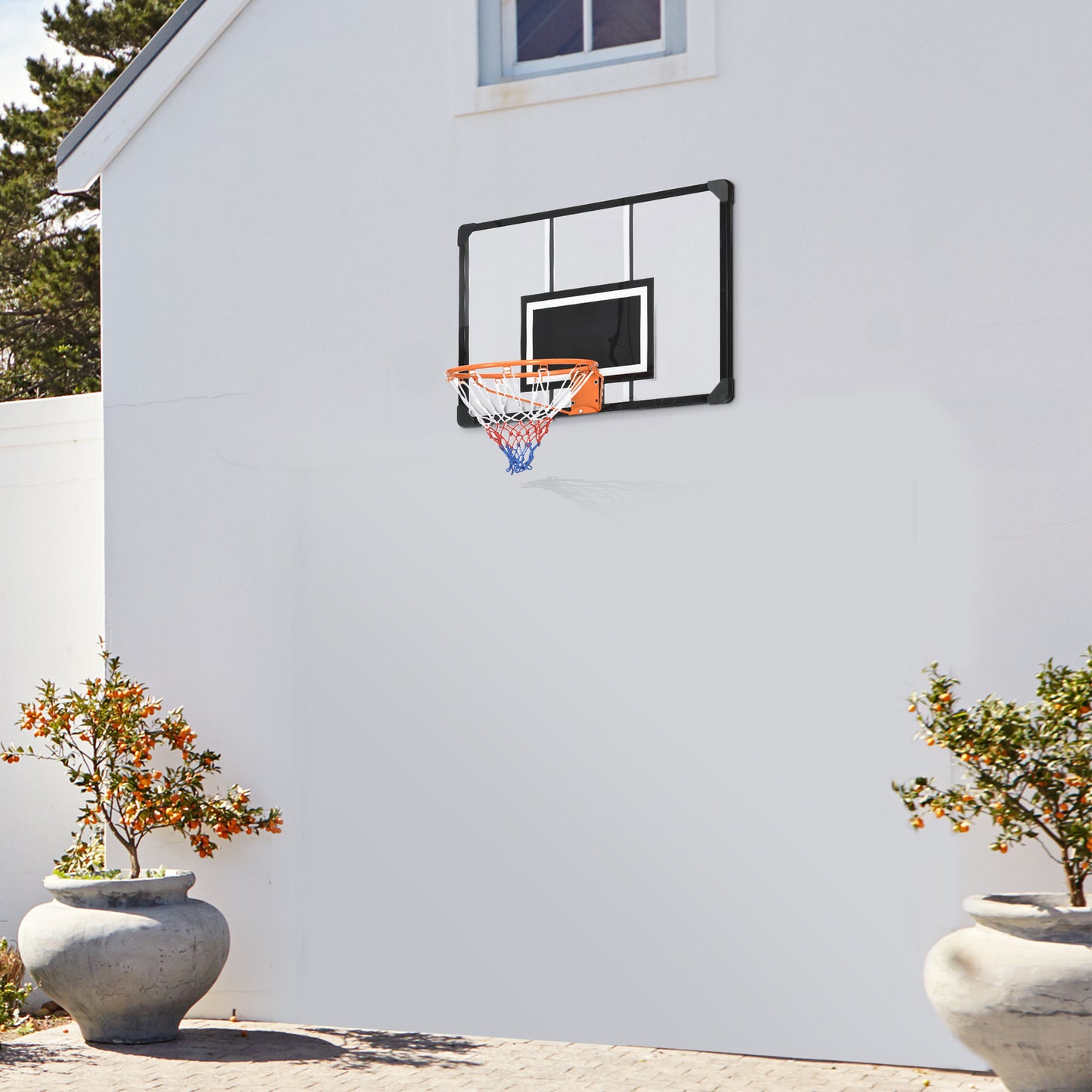 Wall Mounted Basketball Hoop - Shatterproof Backboard & All-Weather Net