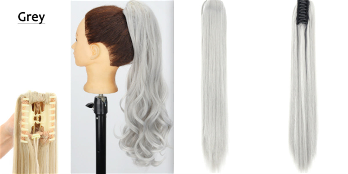 Long Straight Synthetic Wig with Ponytail Claw Clip - Chemical Fiber Hair Extension