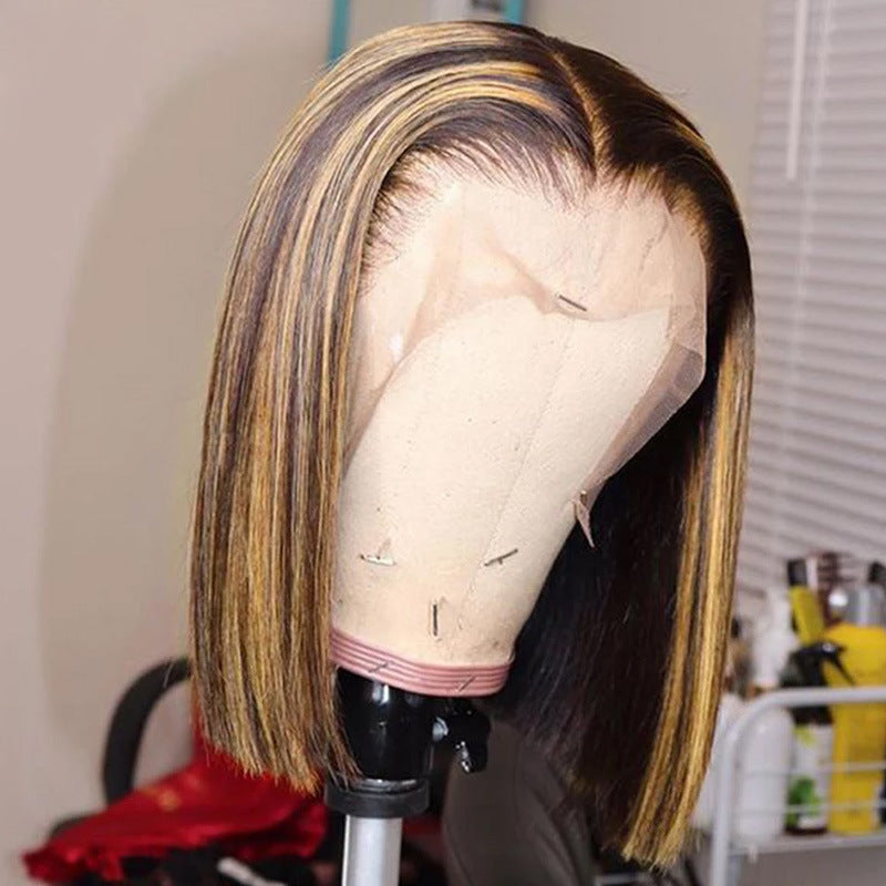 Real Human Hair T Shaped Bob Wig - Colorful Piano Style, 10-16 Inches