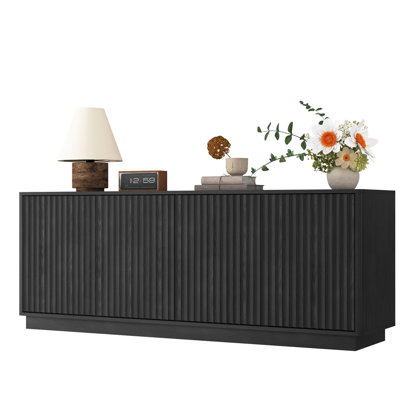 Buffet Storage Cabinet - 62.99" Wooden Sideboard with 4 Doors - Black