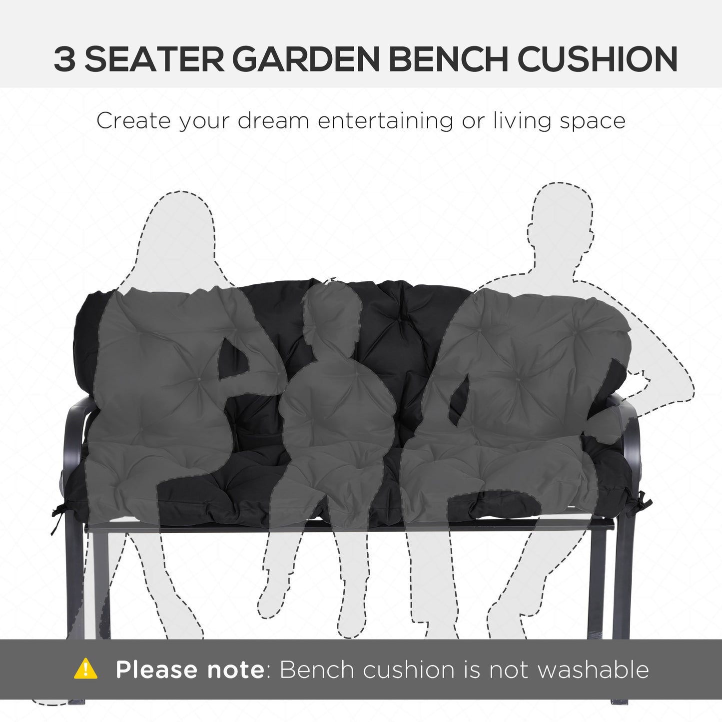 59" x 38" Outdoor Bench Cushion for 3-Seater Furniture - Black