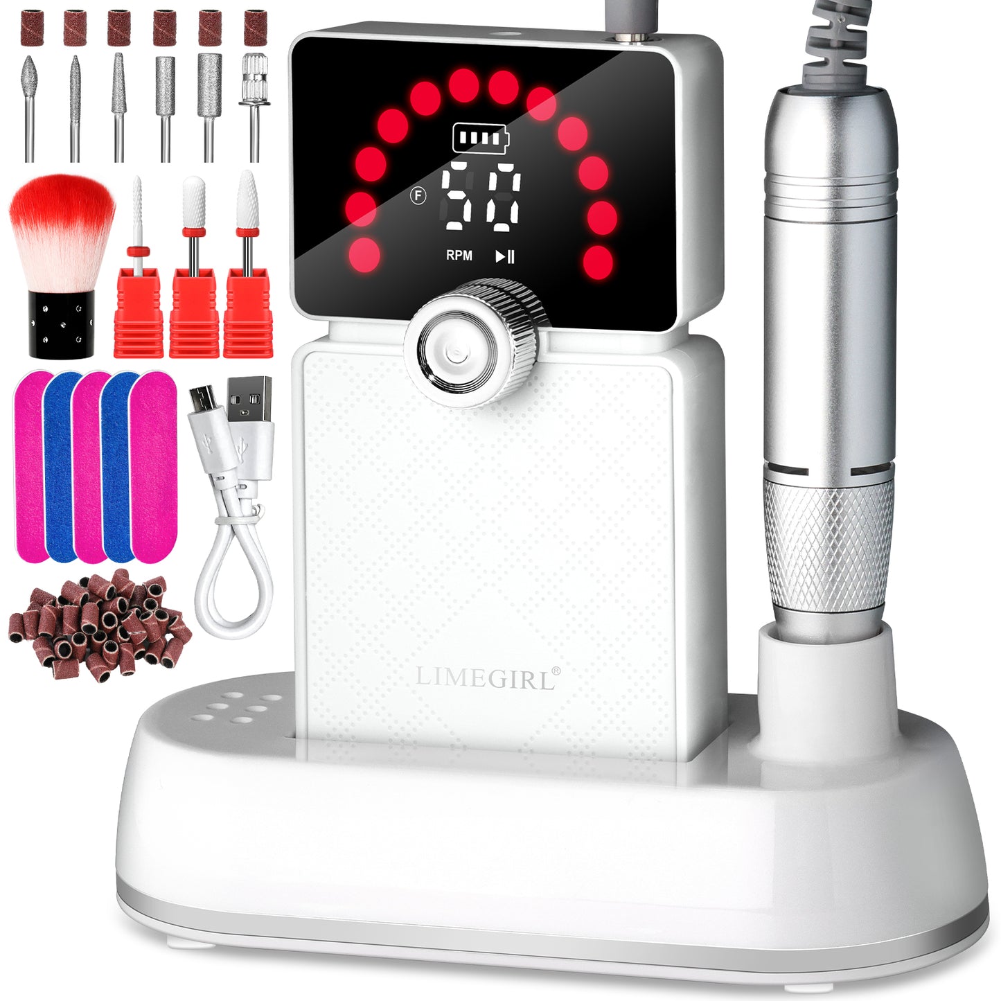 Professional Portable Electric Nail Drill - 50,000 RPM Rechargeable E-File