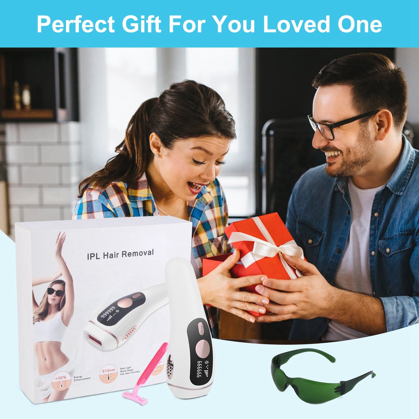 Laser Hair Removal Device for Home Use - Painless IPL with 999,999 Flashes, Ice Cooling for Women & Men