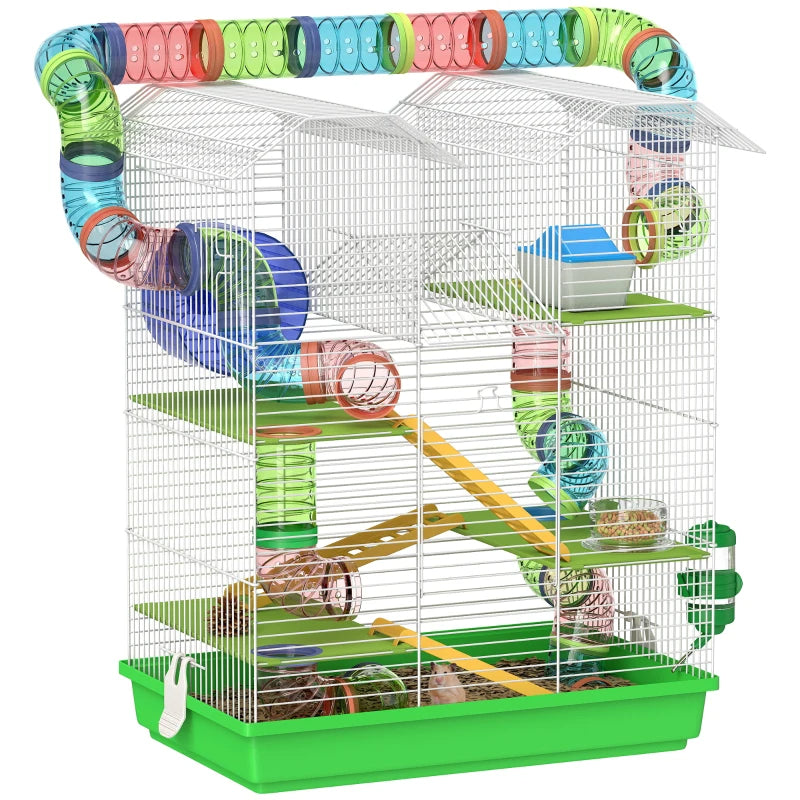 Small Animal Hamster Cage with Tunnels Water Bottle and Accessories - Green