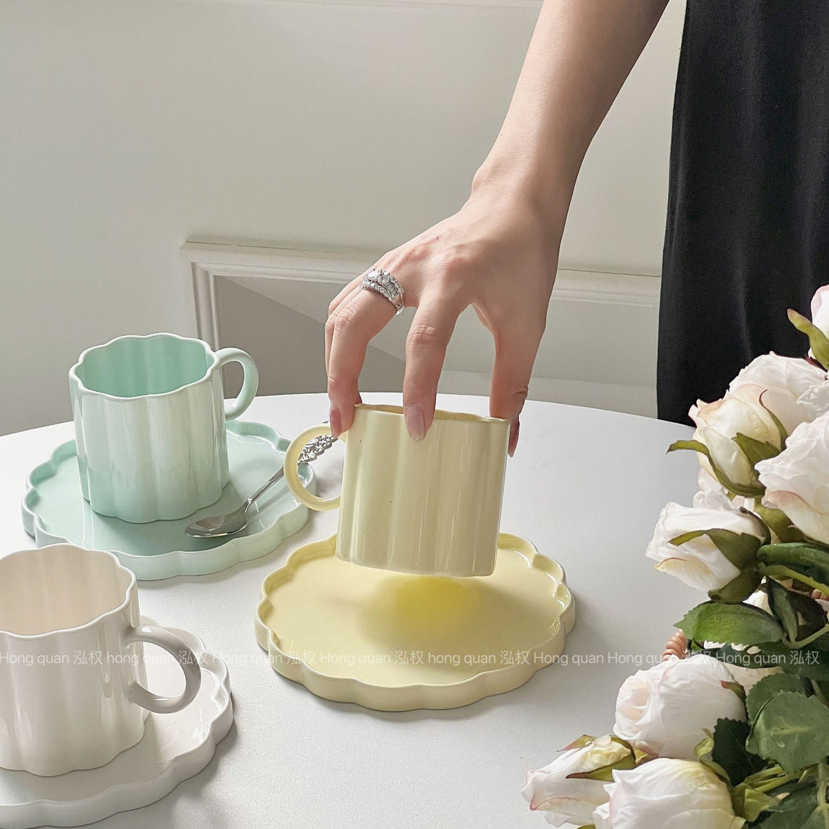 Macaron Color Series Ceramic Cup and Dish Set - Kitchen Decor