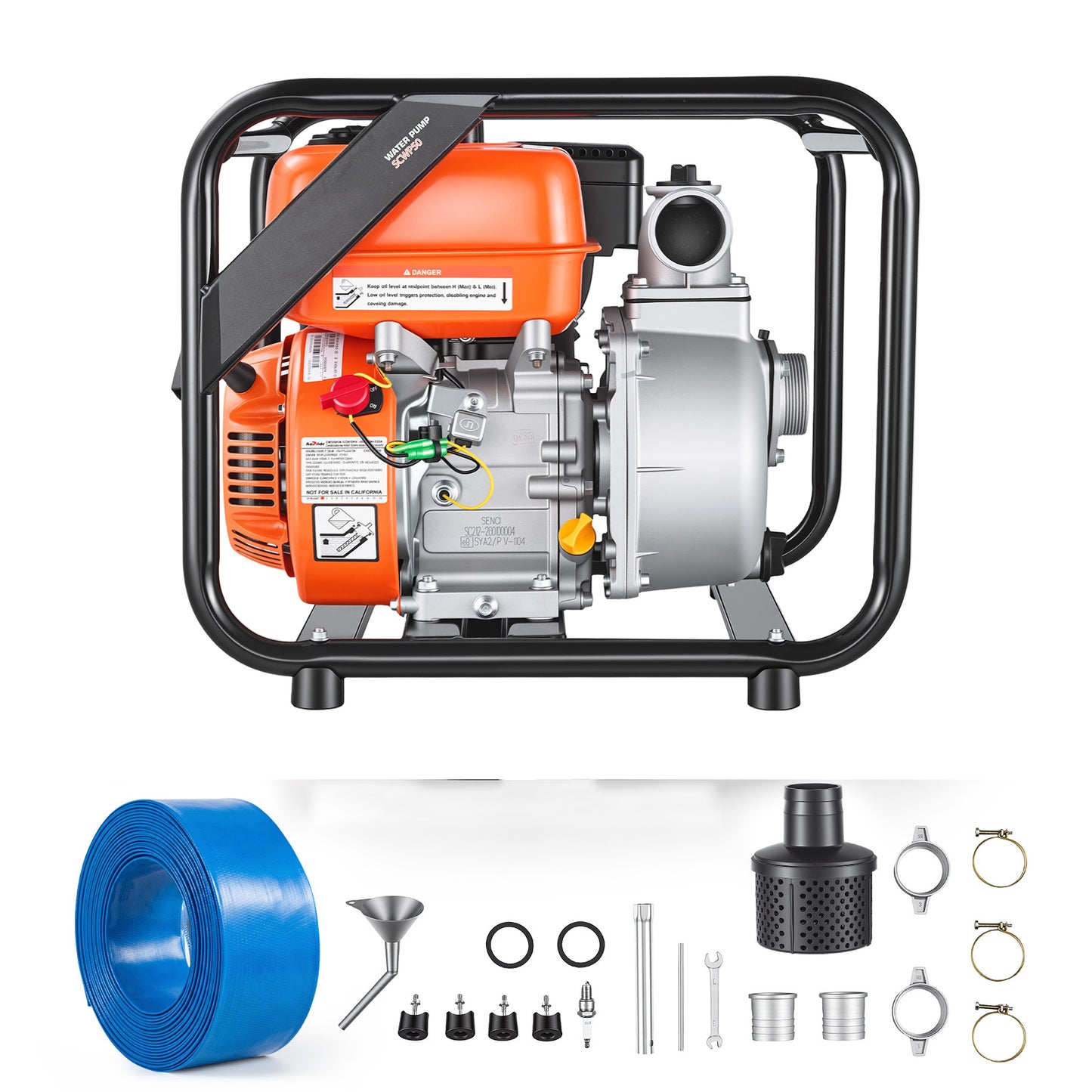 Gas Powered Water Pump 2-Inch 142 GPM 7HP Semi Trash Transfer Pump Portable