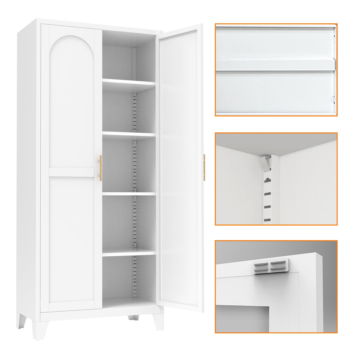 71'' Metal Storage Cabinet with Adjustable Shelves - White