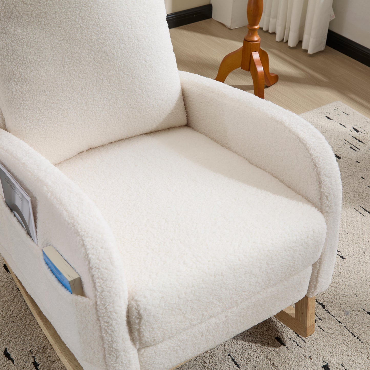 Upholstered Rocking Chair with Solid Wood Legs - White