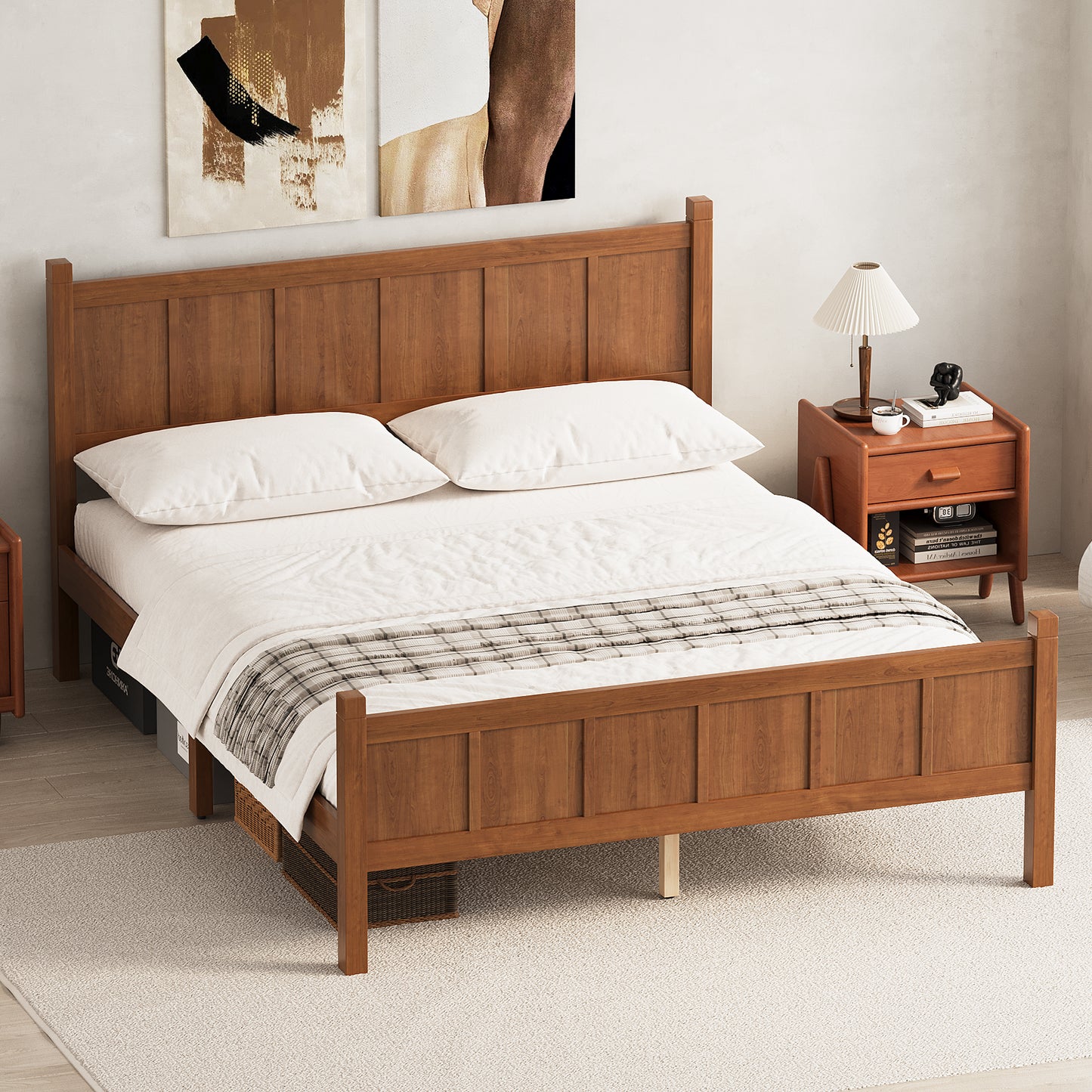 Queen Size Flat Panel Bed With Headboard & Footboard, Minimalist