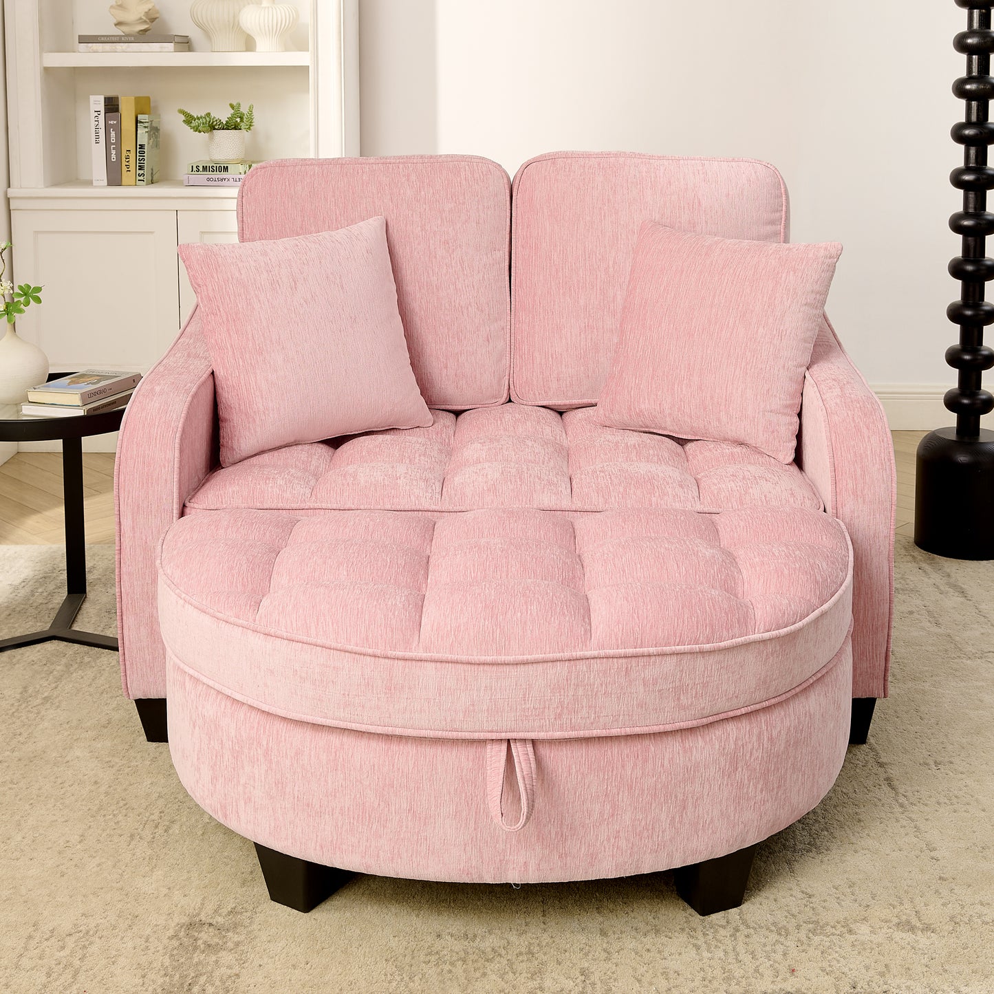 Pink Two-Seater Sofa Chaise Longue with Storage & Pillows