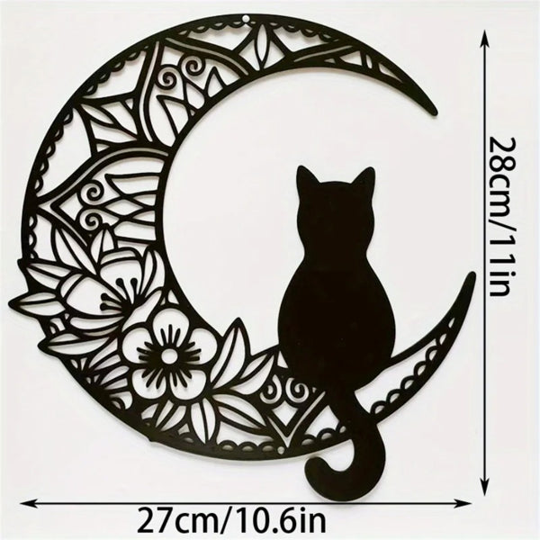 Crescent Cat Wall Decor - Bohemian Metal Art for Home