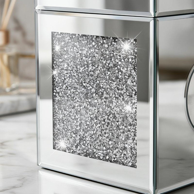 Mirrored Crushed Diamond Tissue Box Cover Square Glass Bathroom Decor Silver