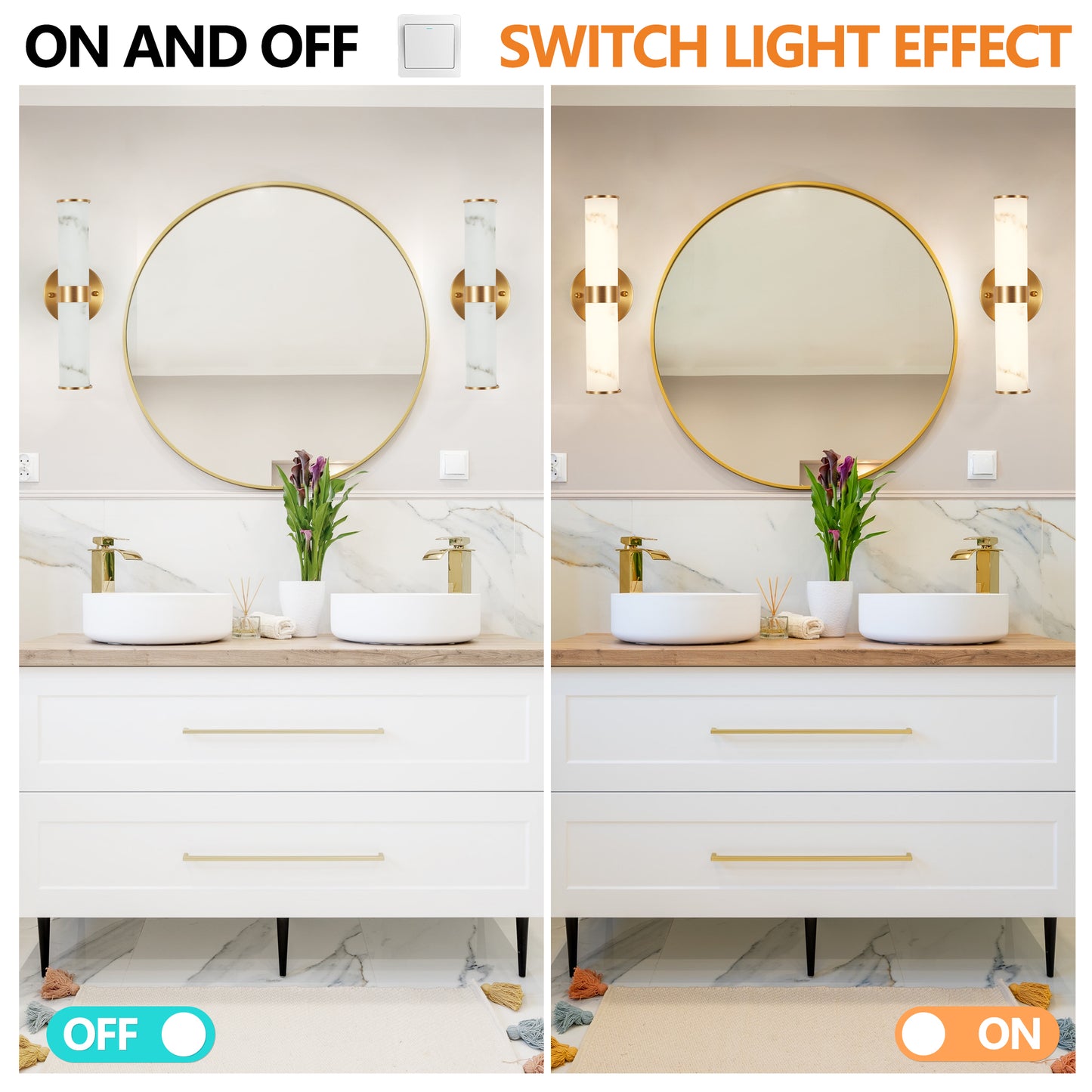 Gold Resin Wall Sconce Set of 2 Modern Vertical Indoor Lighting Fixture