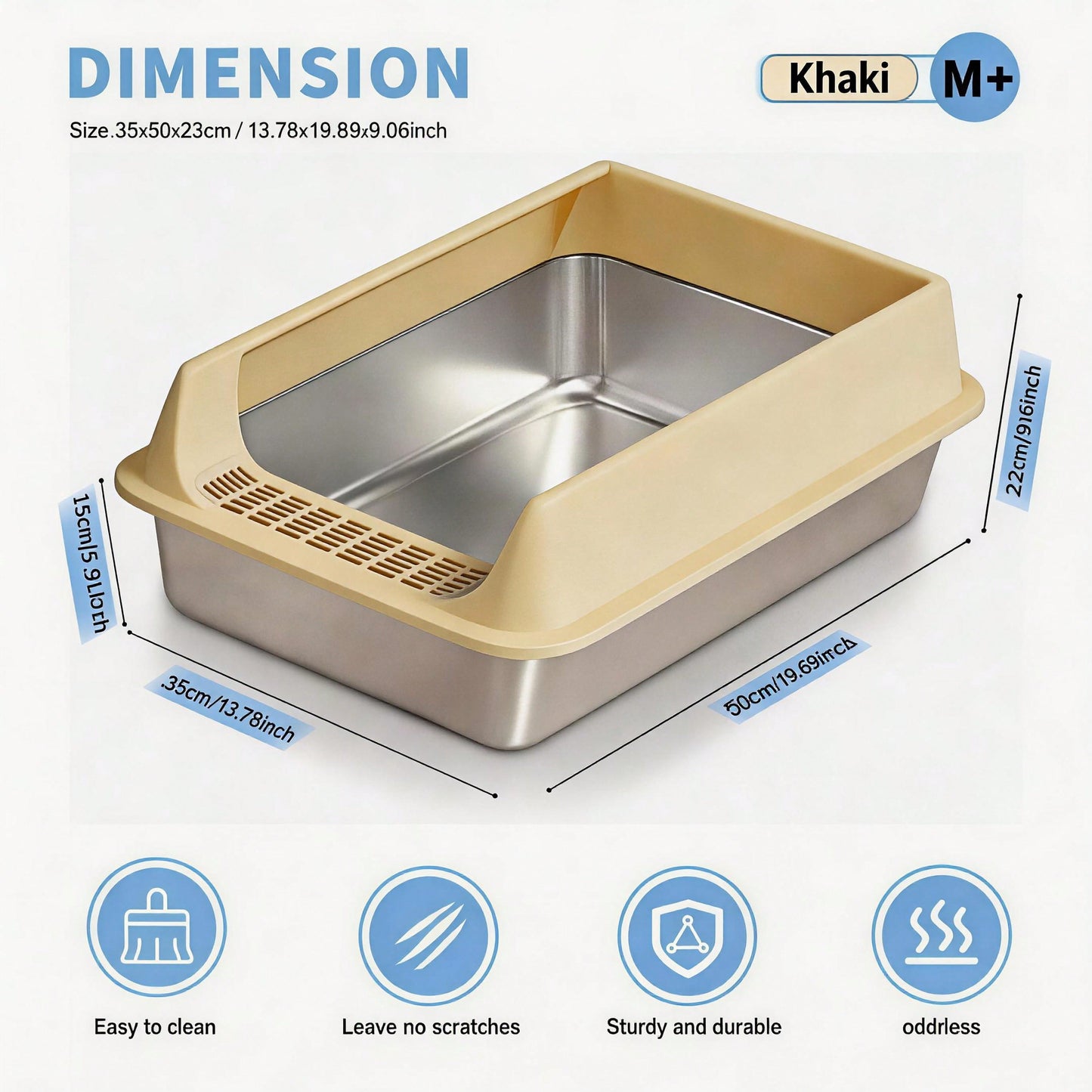 Stainless Steel Cat Litter Box Large Open Top Anti Splash & Odor Resistant