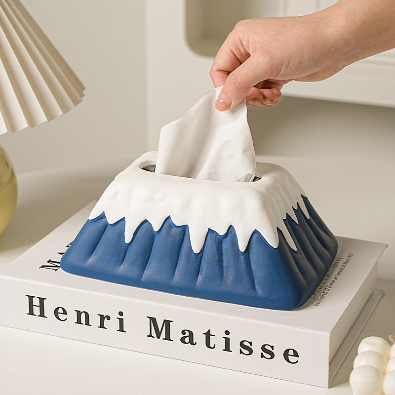 Ceramic Snow Mountain Tissue Box - Modern Minimalist Home Decor