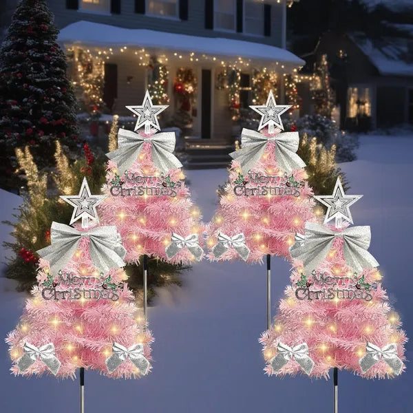 4 Pack Solar Christmas Tree Pathway Lights - Waterproof Mini Decor