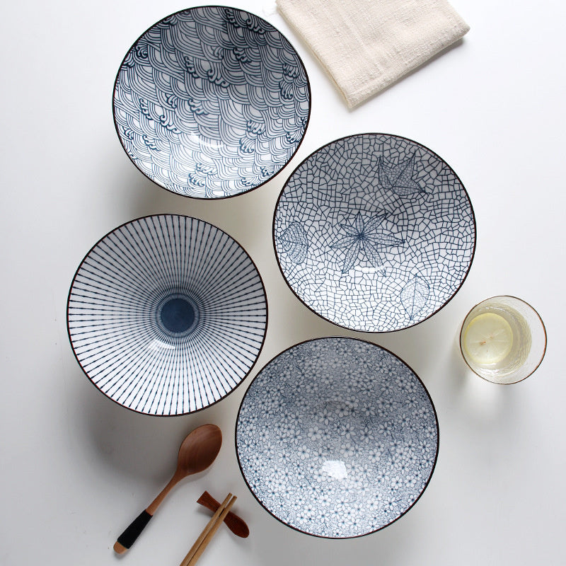 Deepened Ceramic Ramen Bowl - Kitchen Tableware with Multiple Colors