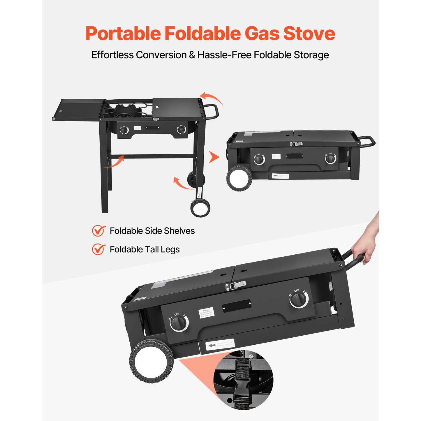 2 Burner Outdoor Propane Gas Stove with Wheels & Regulator – Camping & Patio Cooker