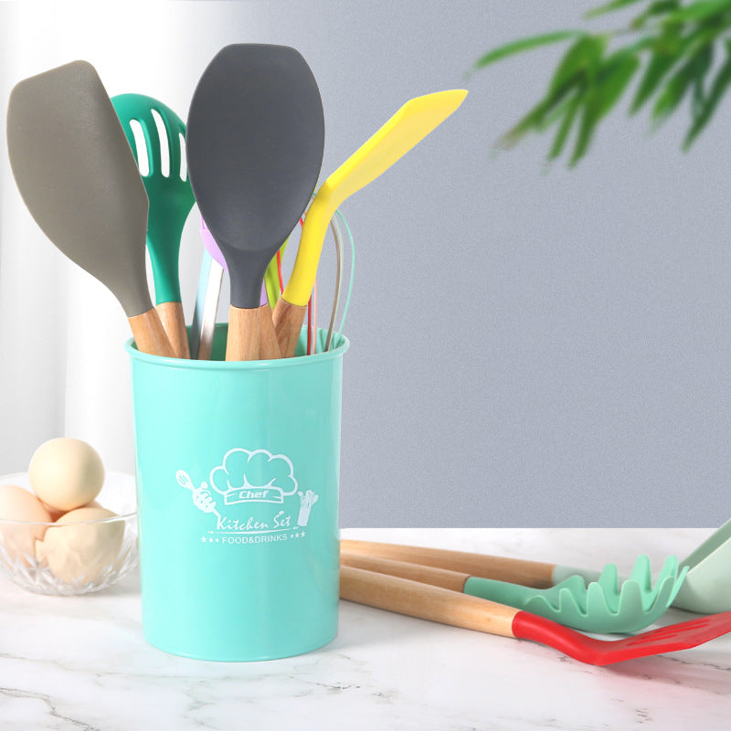 Silicone Kitchenware Set with Storage Buckets and Utensils