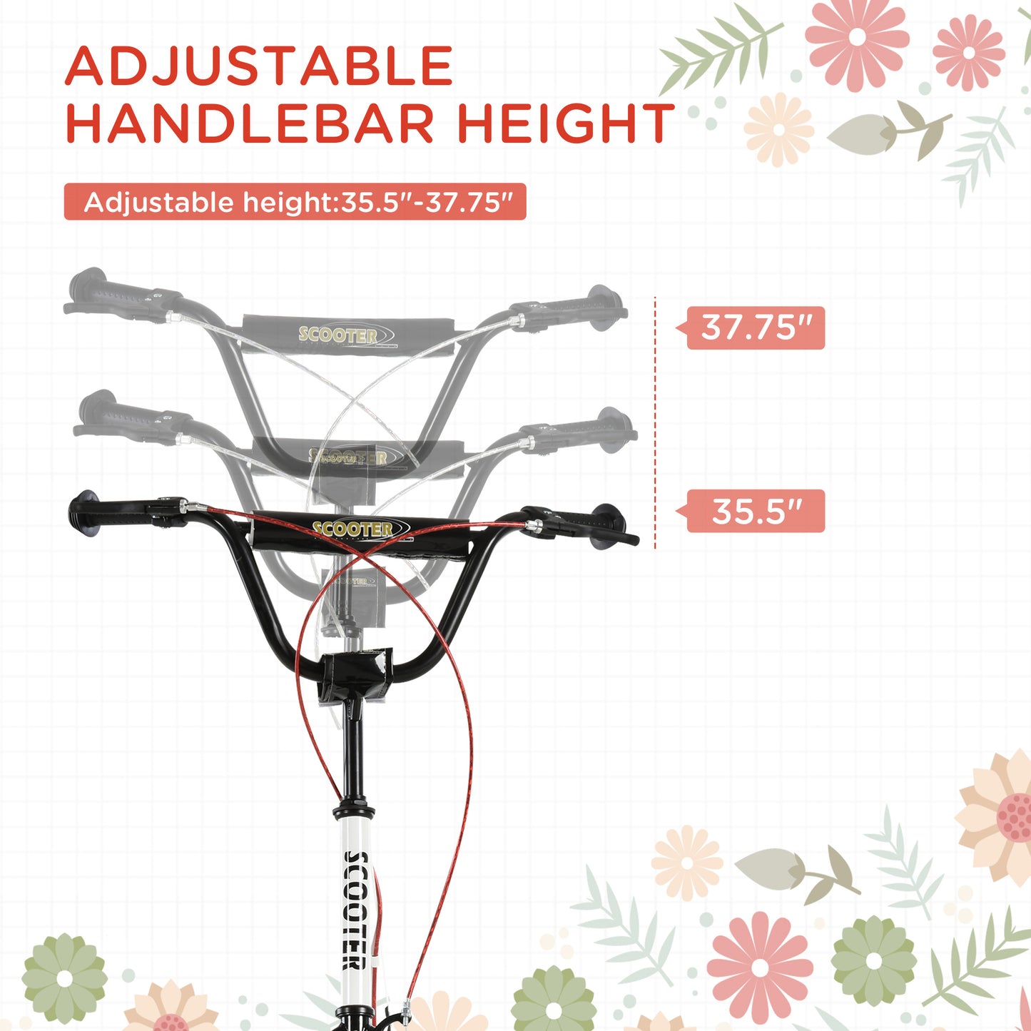 Adjustable White Toddler Scooter with Inflatable Wheels & Dual Brakes