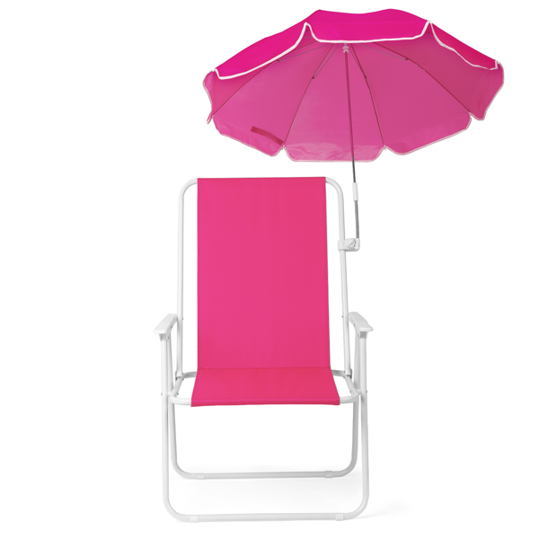 Folding Beach Chair with Detachable Umbrella - XL Size, Pink
