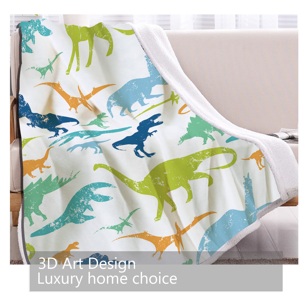Cute Dinosaur Themed Lamb Wool Blanket - Soft Warm Throw for Sofa Bed Camping